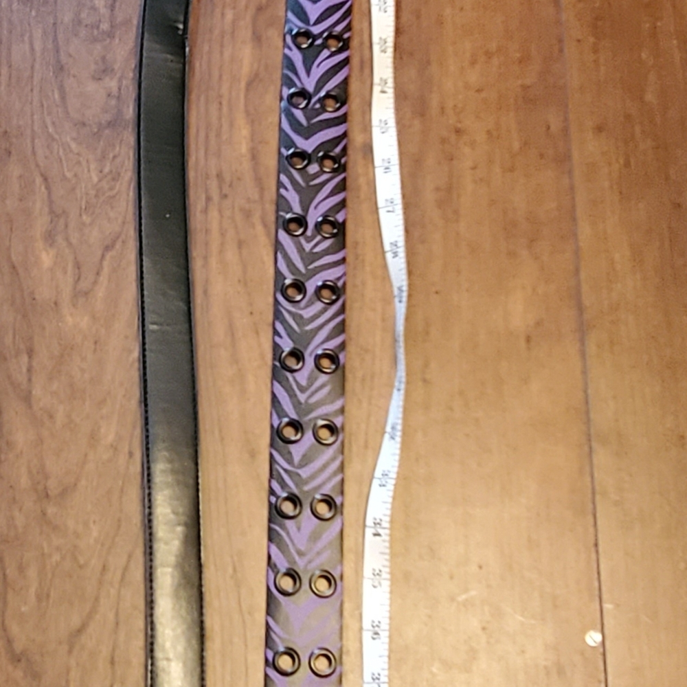 2 Womens Belts Black And Purple with Eyelet Design